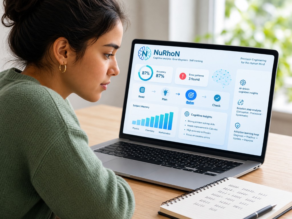 Student reviewing NuRhoN accuracy, subject mastery, and cognitive insights