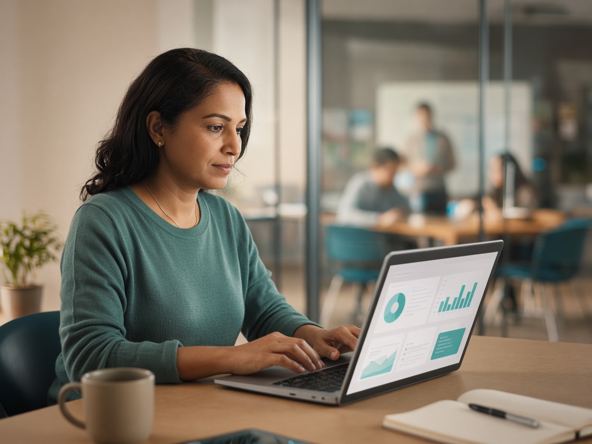 Teacher reviewing batch progress on a laptop dashboard